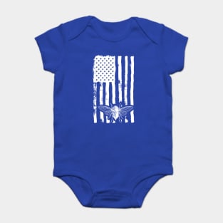 US Flag Cicada in White Distressed for Cicada Summer Baby Bodysuit